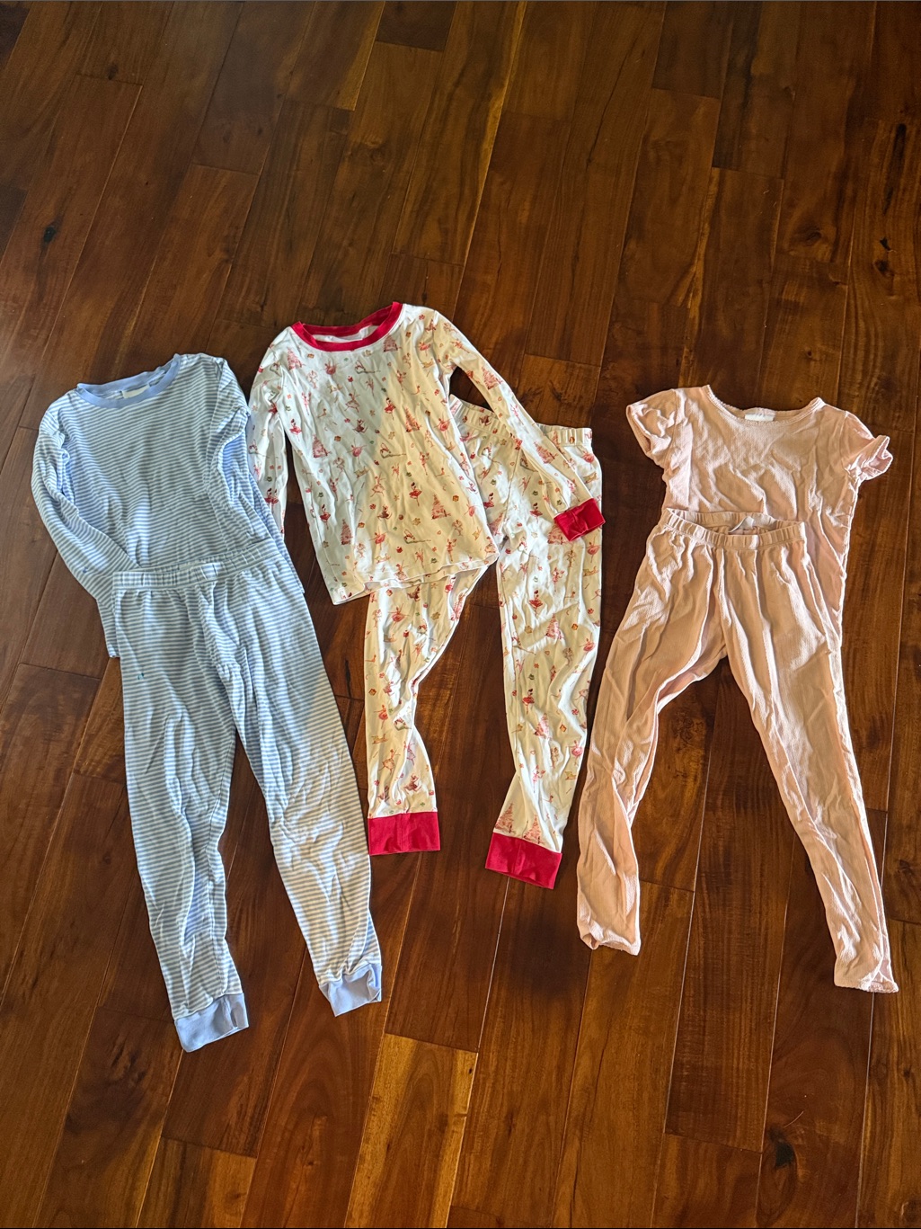 Lake Girls' 3-Piece Pajama Set - Blue Stripe, Flamingo Print & Light Pink